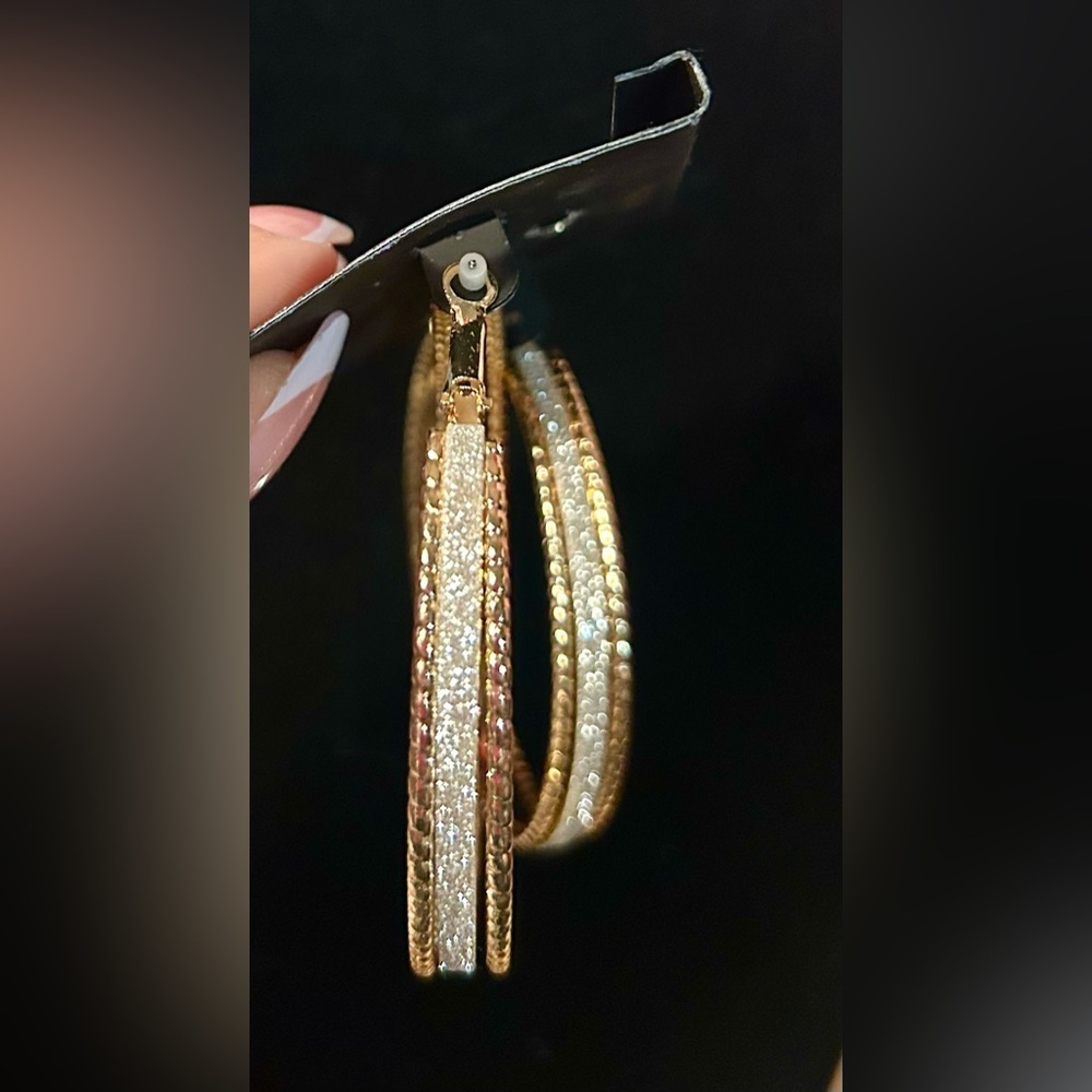 NWT Raphael Gold Rhinestone Inlay Large Hoop Earrings​​ - Picture 5 of 5